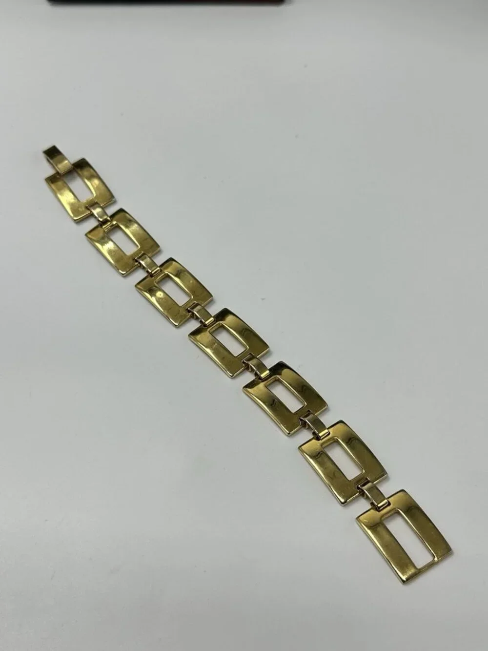 3/$30 Vintage Bracelet Gold Tone Rectangle Links Fold Over Clasp Statement 7.5